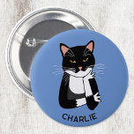 Chapa Redonda De 5 Cm Gracioso gato sarcástico personalizado<br><div class="desc">Un sarcástico,  poco entusiasta y fastidiado gato de color negro y blanco para los amantes de los animales. Cambie o quite el nombre o el texto al personalizar. Arte original de Nic Squirrell.</div>