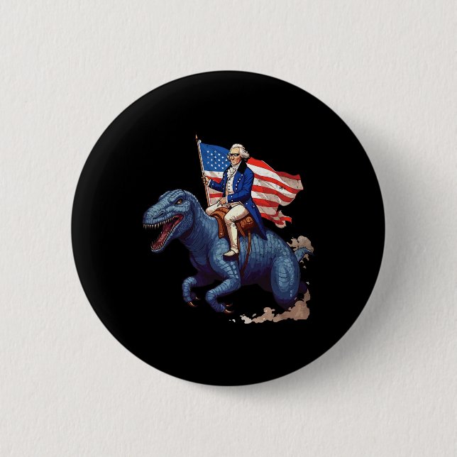 Chapa Redonda De 5 Cm Gracioso George Washington Riding A Tyrannosaurus  (Anverso)