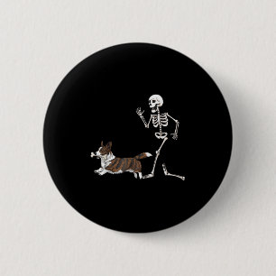Chapa Redonda De 5 Cm Gracioso Halloween Cardigan Welsh Corgi Y Skeleton
