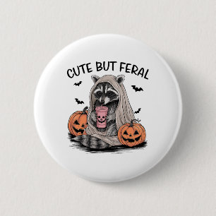 Chapa Redonda De 5 Cm Gracioso mapache de Halloween con gatos de calabaz
