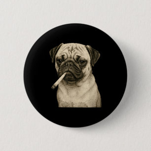 Chapa Redonda De 5 Cm Gracioso Pug Fumando Cigarrillo Gráfico Meme Gen Z