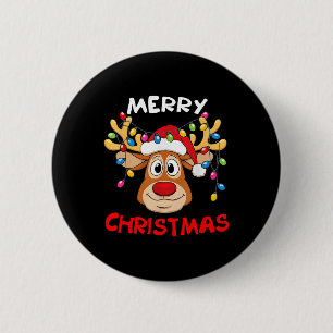Chapa Redonda De 5 Cm Gracioso reno Feliz Navidad