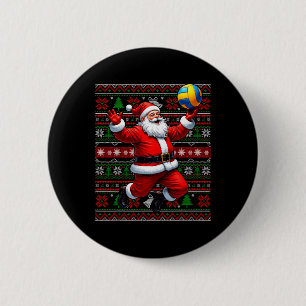 Chapa Redonda De 5 Cm Gracioso Santa Jugando Voleibol Feo Navidades Swea