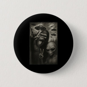 Chapa Redonda De 5 Cm Gracioso Selfie Bigfoot Alien Sasquatch Rock A Man