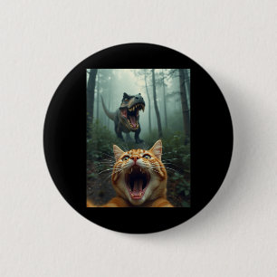 Chapa Redonda De 5 Cm Gracioso Selfie De Gato Con Dinosaurio T-rex