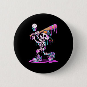 Chapa Redonda De 5 Cm Gracioso Skeleton Béisbol Drin Niños Jóvenes Hallo