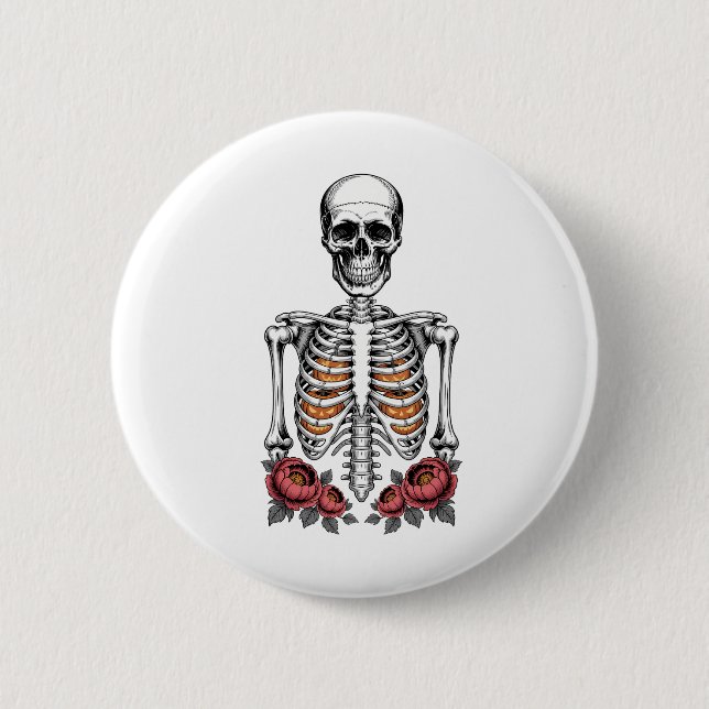 Chapa Redonda De 5 Cm Gracioso Skeleton Pumpkin Fall (Anverso)