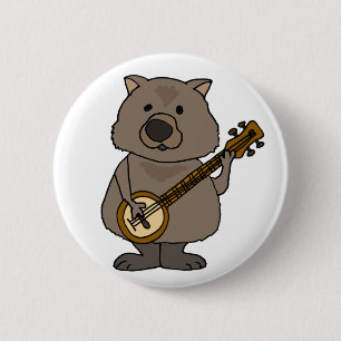 Chapa Redonda De 5 Cm Gracioso Wombat jugando al Personalizado del banjo
