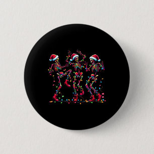 Chapa Redonda De 5 Cm Graciosos esqueletos de baile de Santa Hat Navidad