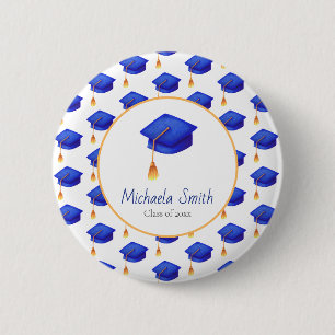 Chapa Redonda De 5 Cm Graduación de la Escuela Secundaria Azul Real Pers