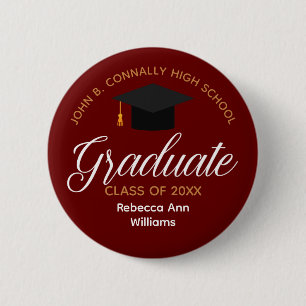 Chapa Redonda De 5 Cm Graduación Granate Personalizada 2026 Graduado