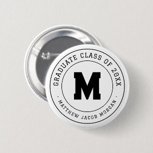 Chapa Redonda De 5 Cm Graduación Monograma Moderno Clase de 20XX Persona