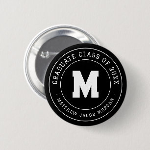 Chapa Redonda De 5 Cm Graduación Monograma Moderno Clase de 20XX Persona