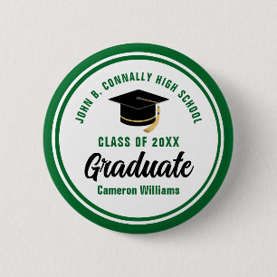 Chapa Redonda De 5 Cm Graduación personalizada de Graduado Verde Keepsak