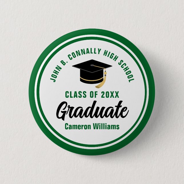 Chapa Redonda De 5 Cm Graduación personalizada de Graduado Verde Keepsak (Anverso)