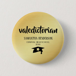 Chapa Redonda De 5 Cm Graduación personalizada de oro de Valedictorian