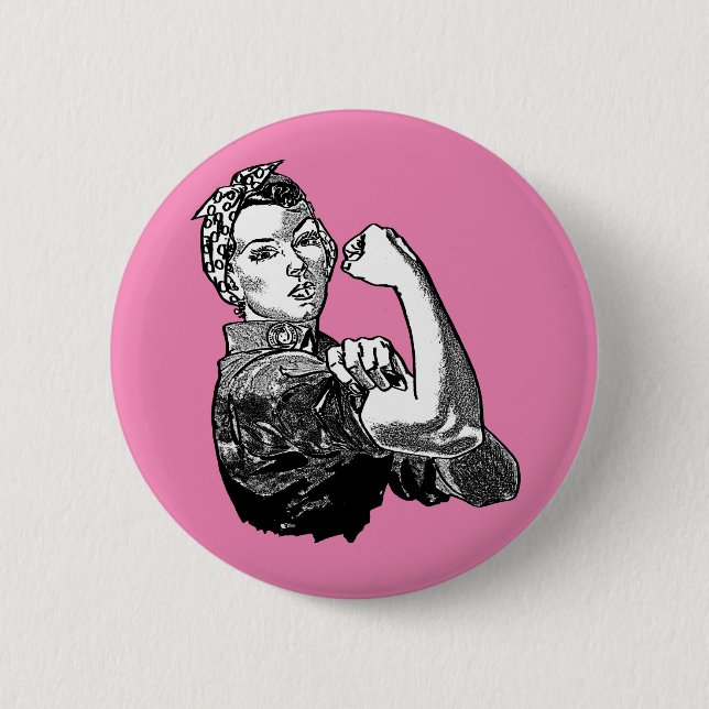 Chapa Redonda De 5 Cm Gráfica de la línea feminista Rosie-The-Riveter (Anverso)