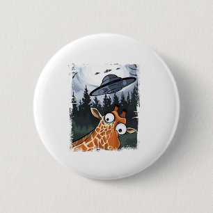 Chapa Redonda De 5 Cm Gráfica divertida de Giraffe UFO Zoo Animal Weird
