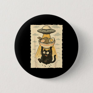 Chapa Redonda De 5 Cm Gráfica Divertida Gato Negro Ovni Ramen Abducción