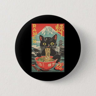Chapa Redonda De 5 Cm Gráfica japonesa del gato satinado Ramen Anime