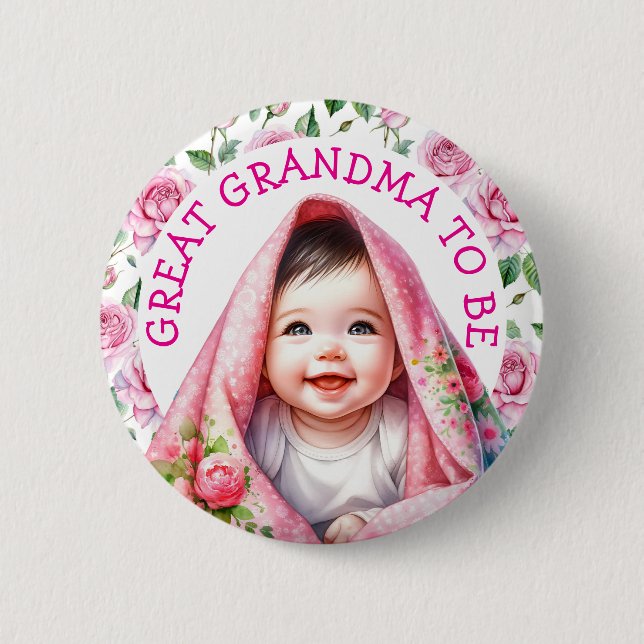 Chapa Redonda De 5 Cm Gran Abuela para ser | Baby Shower floral (Anverso)