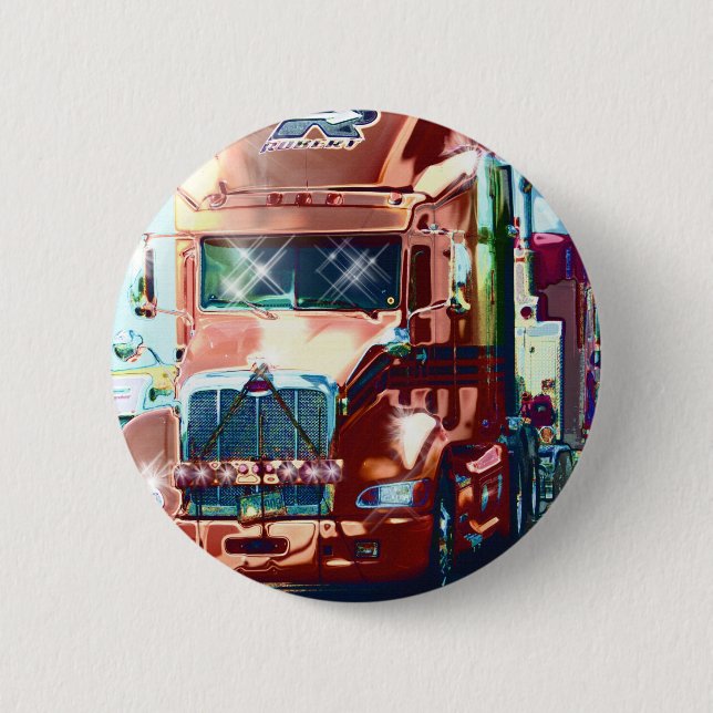 Chapa Redonda De 5 Cm Gran camión pesado rojo para camioneros y amantes  (Anverso)