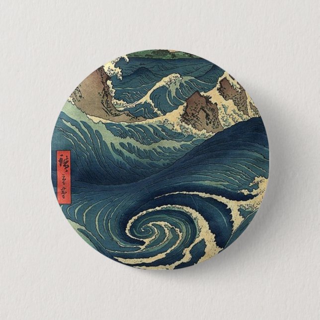 Chapa Redonda De 5 Cm gran ola del paisaje oceánico japonés Ukiyo-e (Anverso)