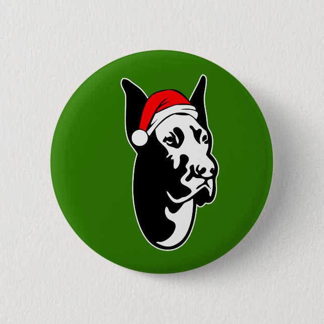 Chapa Redonda De 5 Cm Gran perro danés con Navidades de Santa Hat (Anverso)