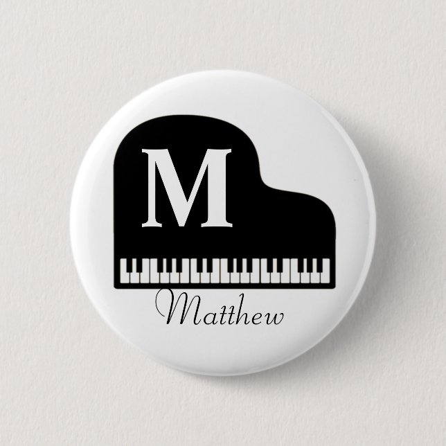 Chapa Redonda De 5 Cm Grand Piano Monogram Pianist Personalize (Anverso)