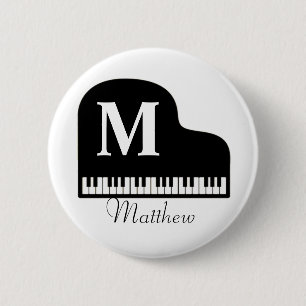 Chapa Redonda De 5 Cm Grand Piano Monogram Pianist Personalize