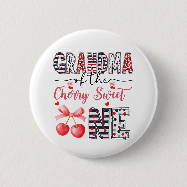 Chapa Redonda De 5 Cm Grandma Cherry Sweet One Cute Birthday Family (Anverso)