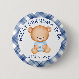 Chapa Redonda De 5 Cm GRANDMA GRANDE para ser Baby Shower con placa azul