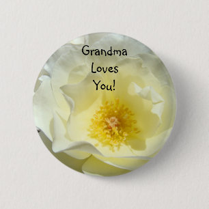 Chapa Redonda De 5 Cm Grandma Loves You! button gifts White Rose Flower