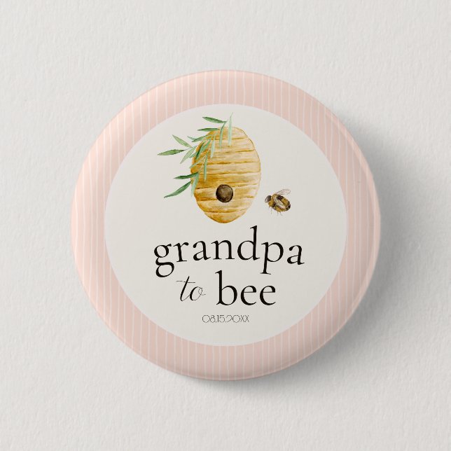 Chapa Redonda De 5 Cm Grandpa To Bee Pink Girl Baby Shower Family Pin (Anverso)