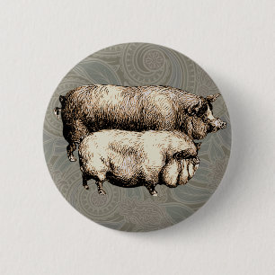 Chapa Redonda De 5 Cm Granja Antigüa Cerdo País Antigüedad Ganado