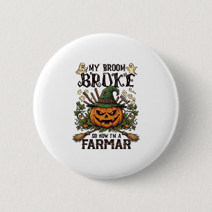 Chapa Redonda De 5 Cm Granja de Broom Broke Halloween Calabaza Bruja Som