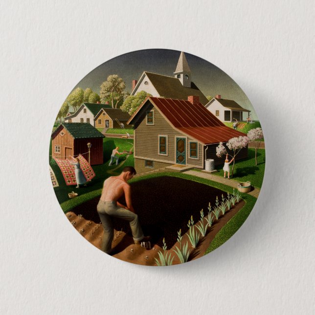 Chapa Redonda De 5 Cm Grant Wood Spring in Town (1941) (Anverso)