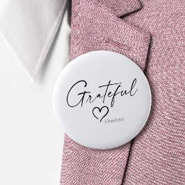 Chapa Redonda De 5 Cm Grateful Heart | Your Name Minimal Ink Script