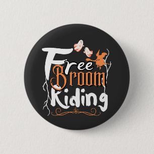 Chapa Redonda De 5 Cm Gratuito arte de Halloween en Broom Riding