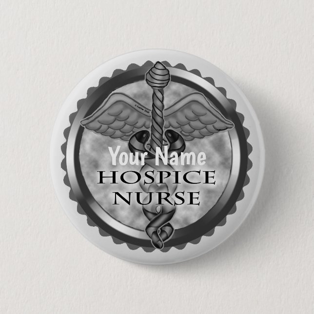 Chapa Redonda De 5 Cm Gray caduceus Hospice Nurse (Anverso)