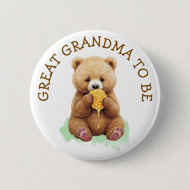 Chapa Redonda De 5 Cm Great Grandma to Be | Bear Boy's Baby Shower (Anverso)