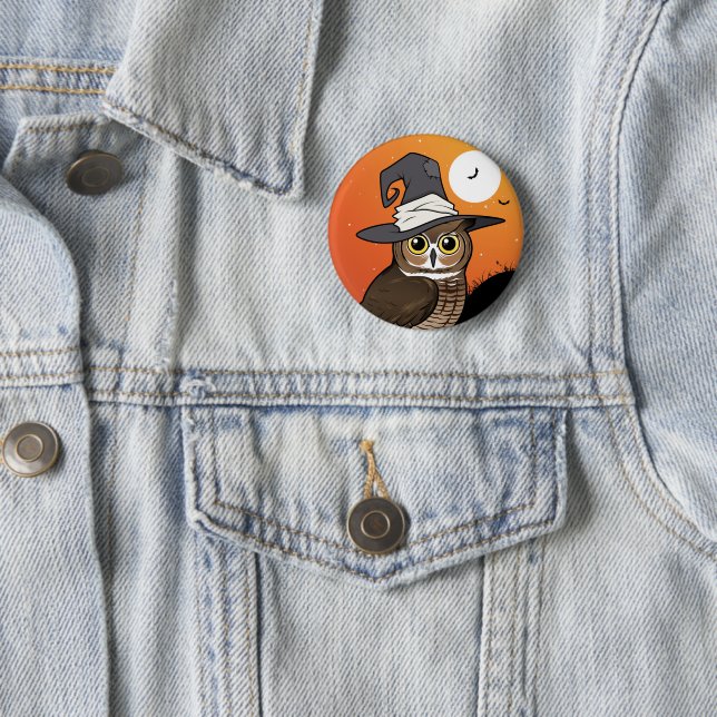 Chapa Redonda De 5 Cm Great Horned Owl Witch! (In situ)