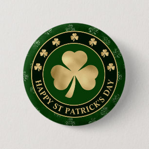 Chapa Redonda De 5 Cm Green and Gold Shamrock Clover St Patrick's Day