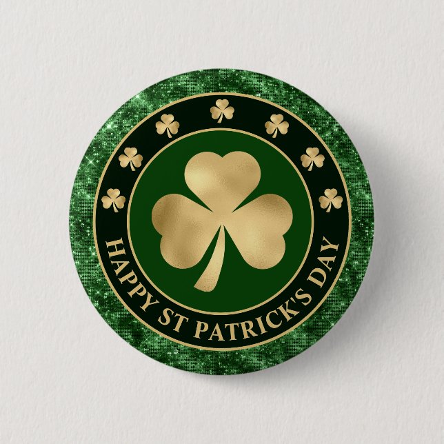 Chapa Redonda De 5 Cm Green and Gold Shamrock Clover St Patrick's Day (Anverso)