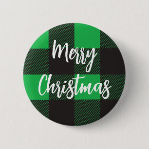 Chapa Redonda De 5 Cm Green Plaid Pattern Merry Christmas Magnet
