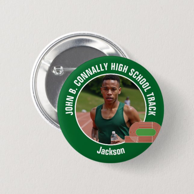 Chapa Redonda De 5 Cm Green Track & Field Photo High School Athlete (Anverso y reverso)