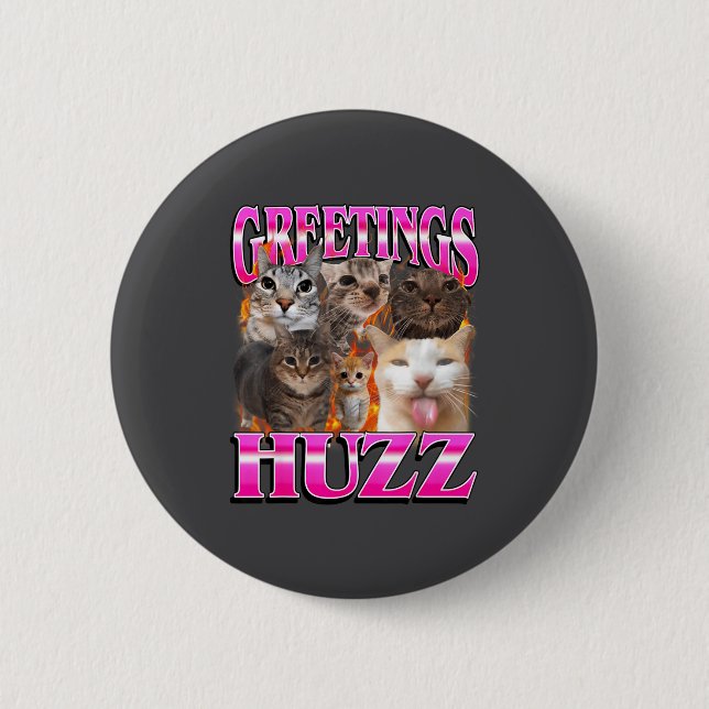 Chapa Redonda De 5 Cm Greetings Huzz Funny Cat Meme Bootleg Graphic Men  (Anverso)