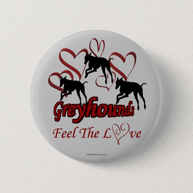 Chapa Redonda De 5 Cm Greyhounds Hearts Love Dog Lover Button Pin (Anverso)