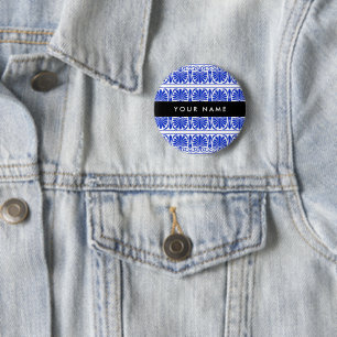 Chapa Redonda De 5 Cm Griego Fret Arabesque Blue, Tu Nombre, Personaliza