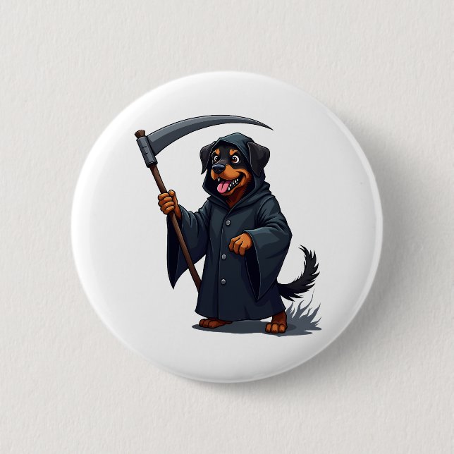 Chapa Redonda De 5 Cm Grim Reaper Rottweiler Dog (Anverso)